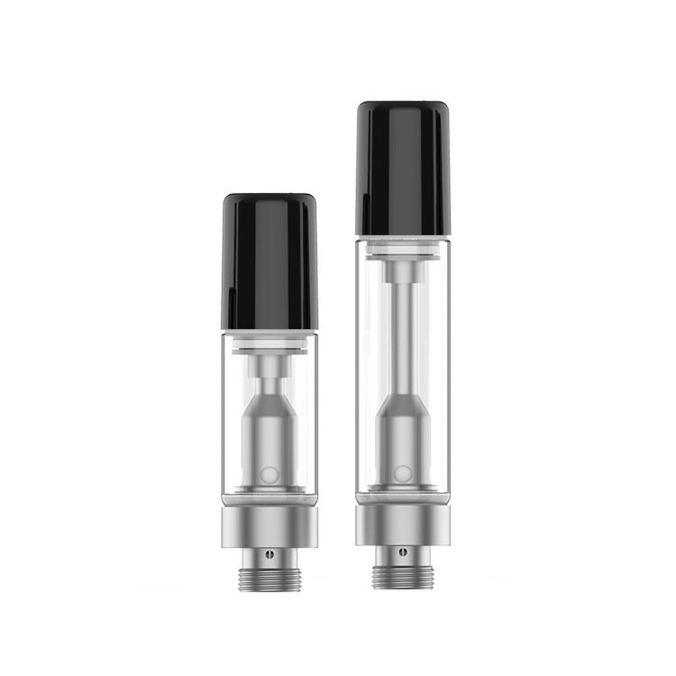 Empty uKERA hand-press 510 thread oil cartridges shown in two capacity sizes with snap-on black mouthpieces