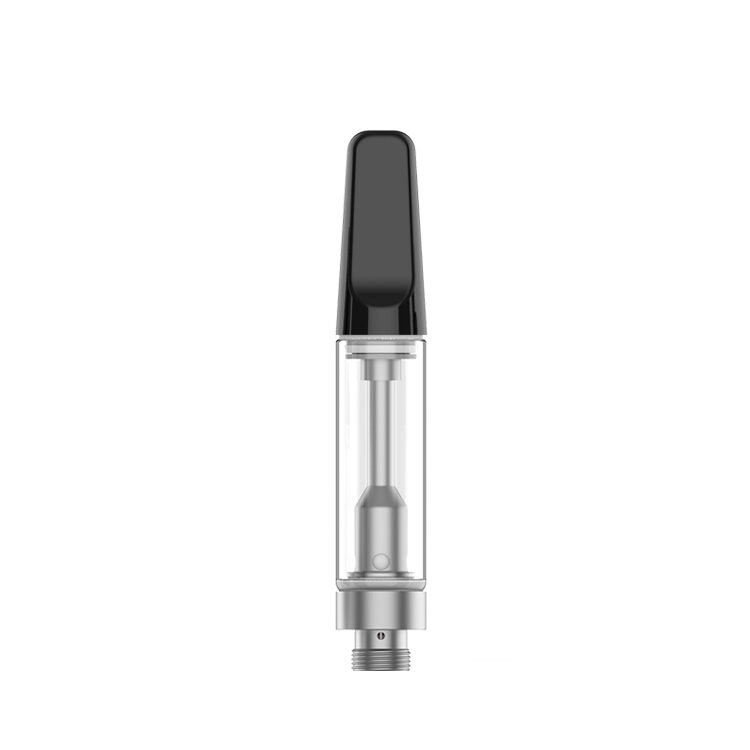 Hand-press 510 vape cartridge by μKERA designed for quick tool-free capping, featuring a borosilicate glass tank and 316L stainless steel post.
