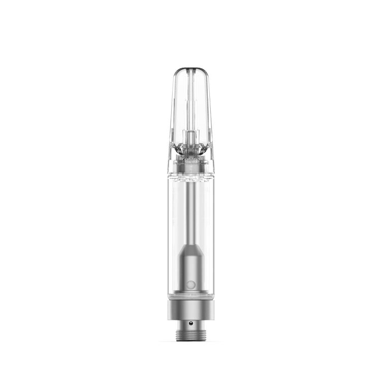 Refillable screw-on 510 thread vape cartridges by μKERA showing easy twist-off mouthpieces for manual and automated oil filling.