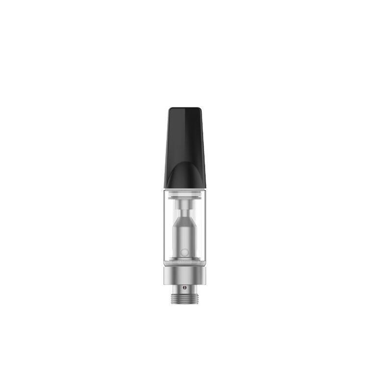 μKERA 510 hand-press vape cartridge with black press-fit mouthpiece for bulk THC and CBD oil manufacturing.