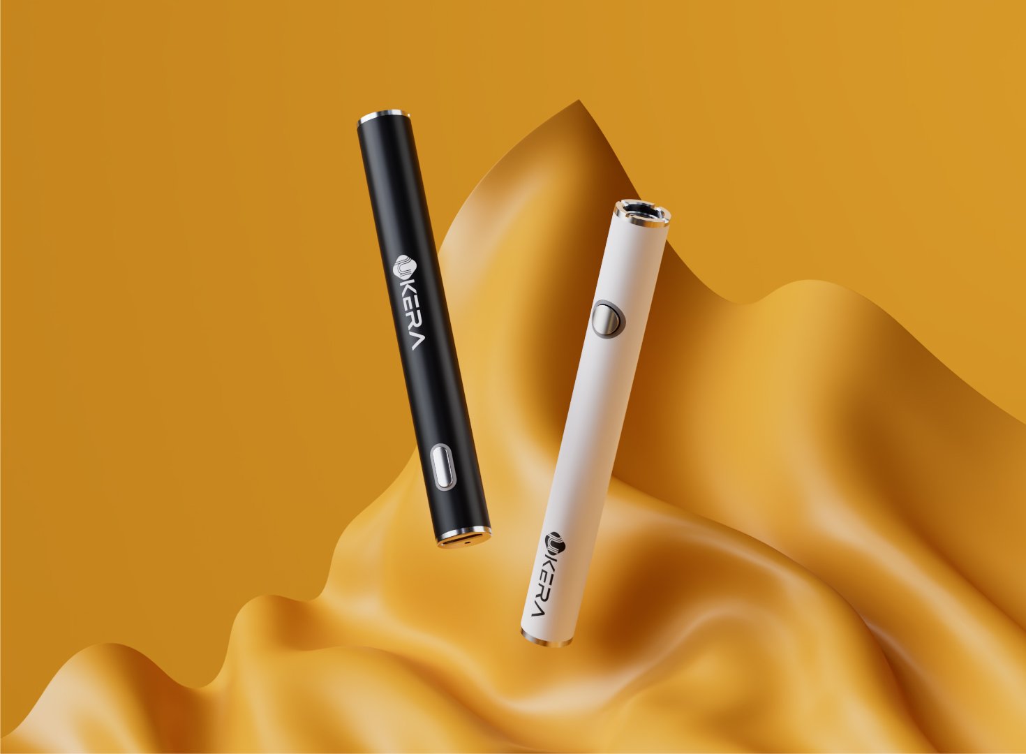 uKERA KERA slender 510 thread battery for cartridges. Pair of minimalist metal vape pen stick batteries in black and white finish for discreet vaping.