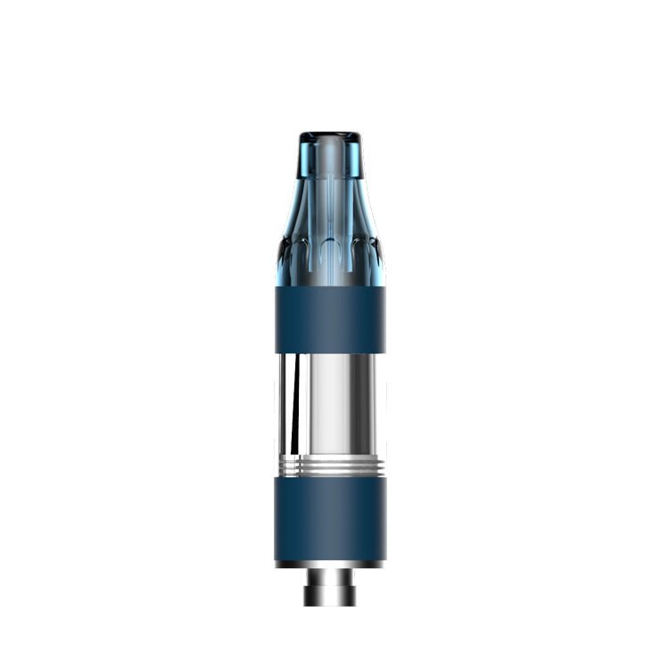 uKERA Ultra Cart 510 thread full-glass vape cartridge with clear blue mouthpiece showing internal ceramic core