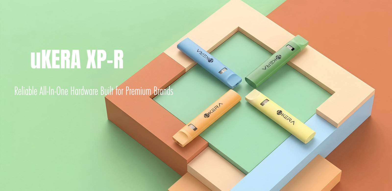 uKERA XP-R rechargeable all-in-one vape pens featuring visible oil windows, ergonomic mouthpieces, and ceramic heating technology.