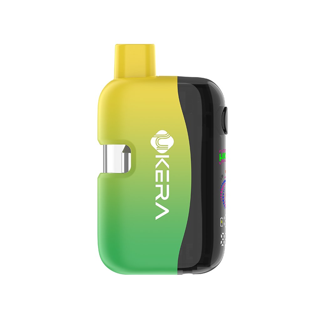 UkeraLab uKERA G191 Slate smart disposable vape devices in gradient colorways showing front and side profile views with digital OLED screen battery indicators and puff counter displays.