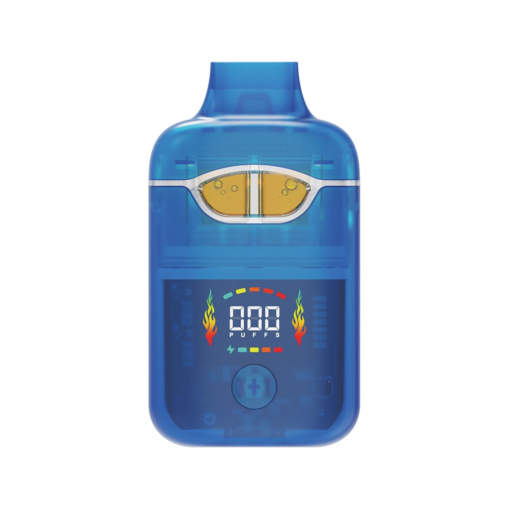 Ukera G192 dual-flavor disposable vape devices in transparent yellow, red, and green casings, highlighting the dual-chamber oil window and digital LED screen with puff counter.