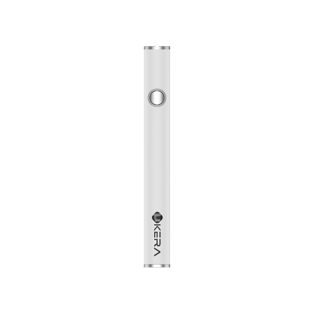 uKERA button-activated 510-thread vape battery featuring a central LED power button for preheat function and variable voltage settings.