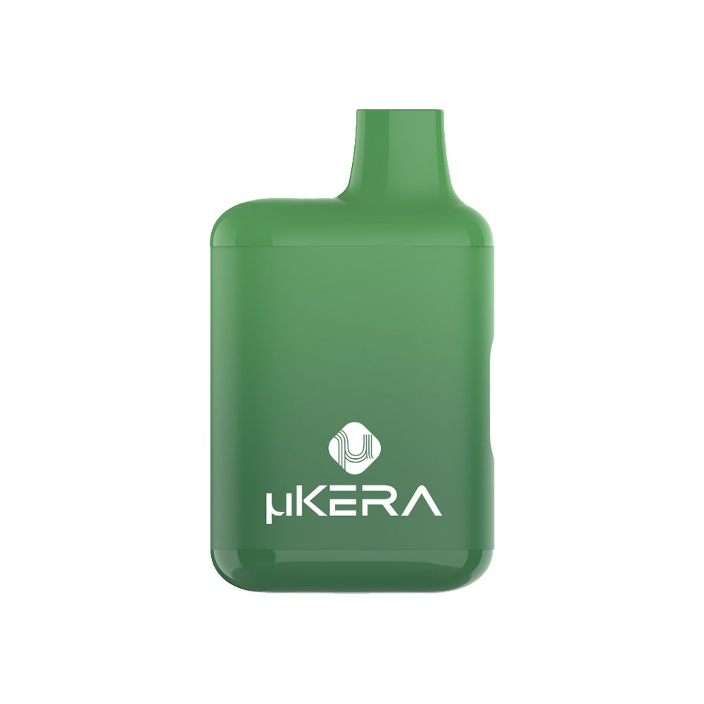 uKERA Nimbus AIO disposable THC vape lineup in pastel gradient finishes featuring ceramic heating technology on a display podium.