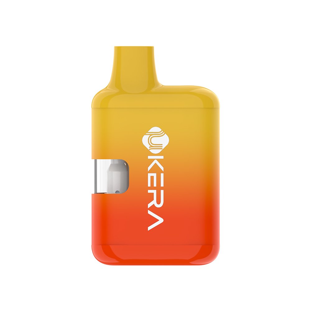 UkeraLab uKERA Nimbus II 1ml 2ml disposable vape hardware in bold red and yellow dual-color shell with Aero-Flux anti-clogging technology.