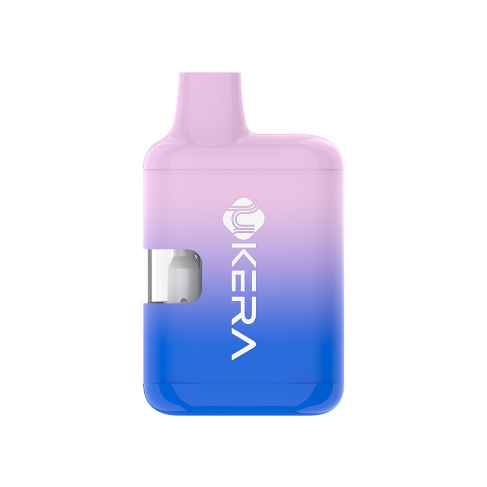 UkeraLab uKERA Nimbus II empty disposable vape cartridge device in smooth ocean blue and light lavender purple gradient finish.