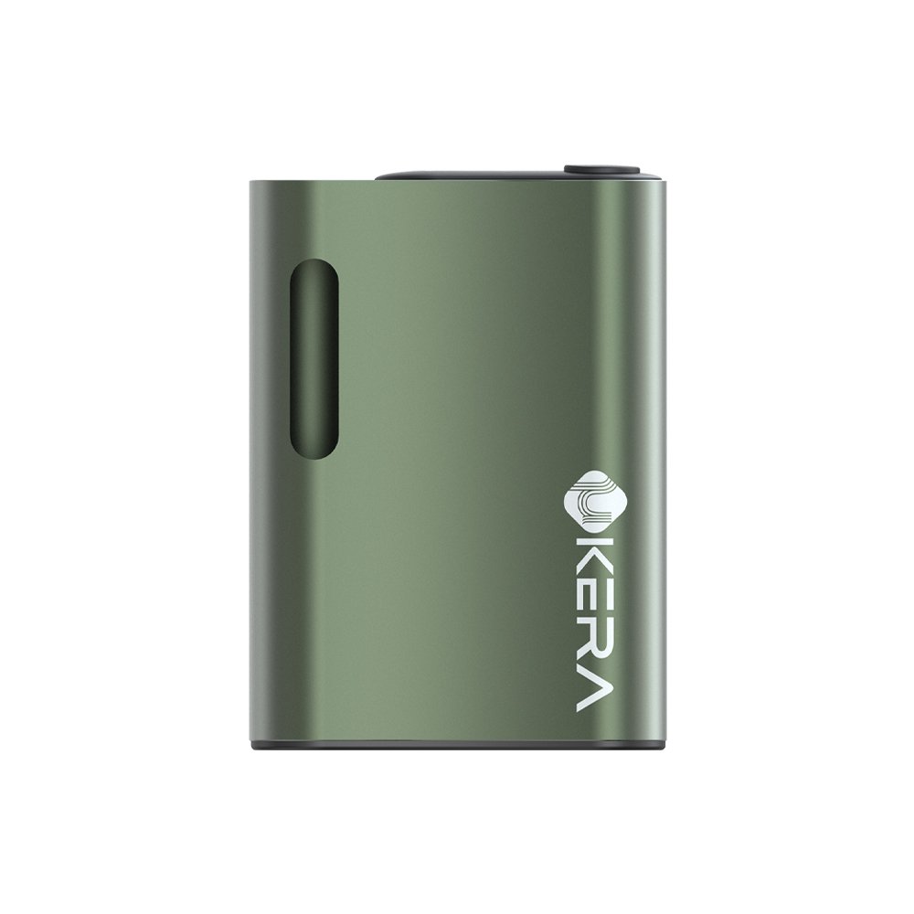Close-up view of the uKERA VAULT SE concealed 510-thread battery showing the top drop-in cartridge port and slim viewing window.