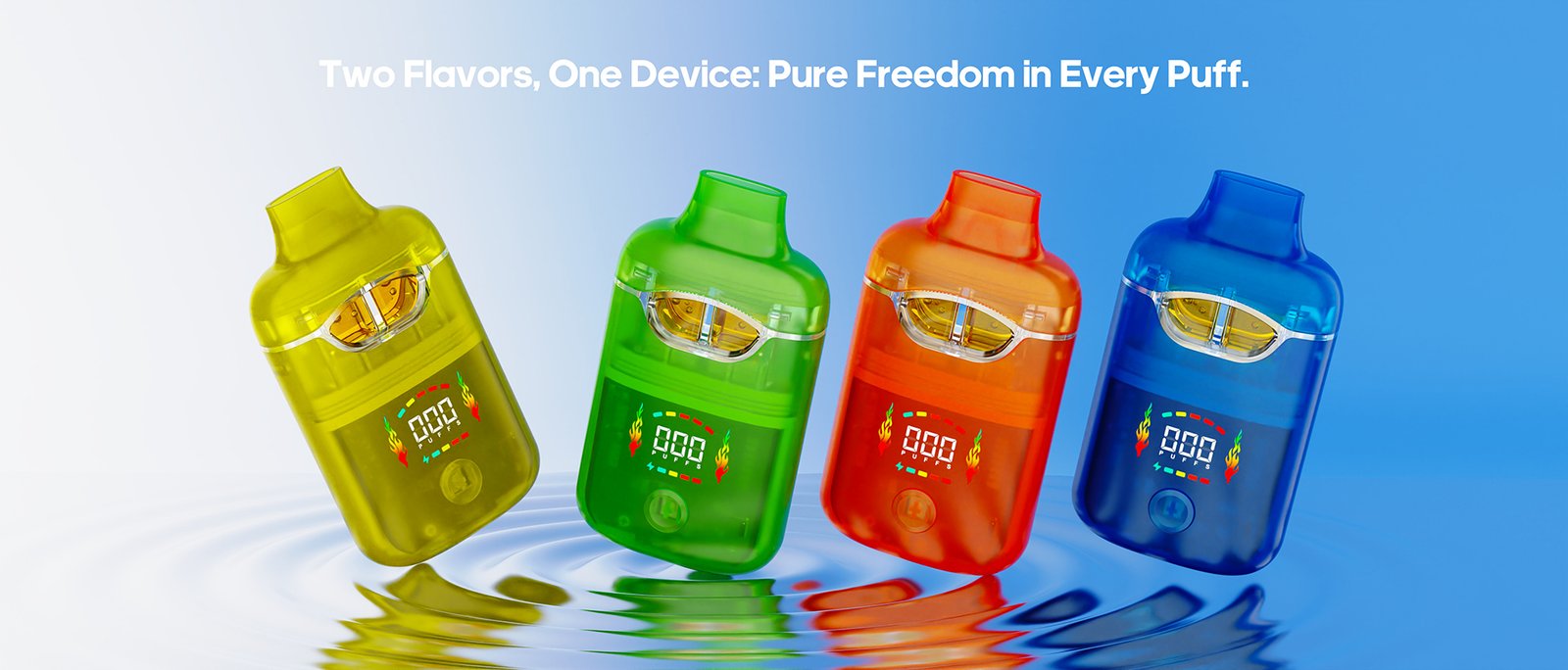 Product lineup of Ukera G192 rechargeable disposable vape pens featuring ceramic coils, dual PCTG tanks, 3-level voltage adjustment, and smart puff counter displays.