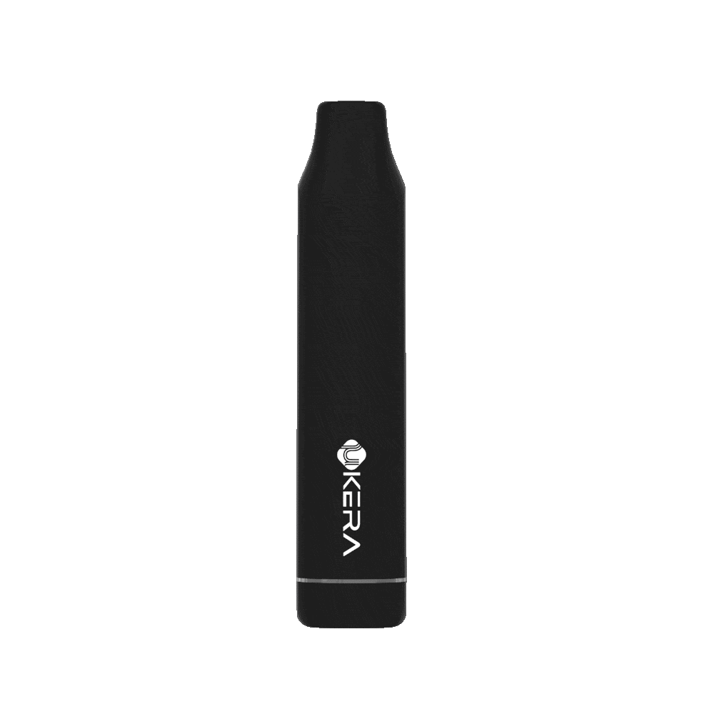 Front view of the uKERA Magneto disposable vape pen in a matte black finish against a solid black background, featuring white uKERA logo branding and a clear base ring.