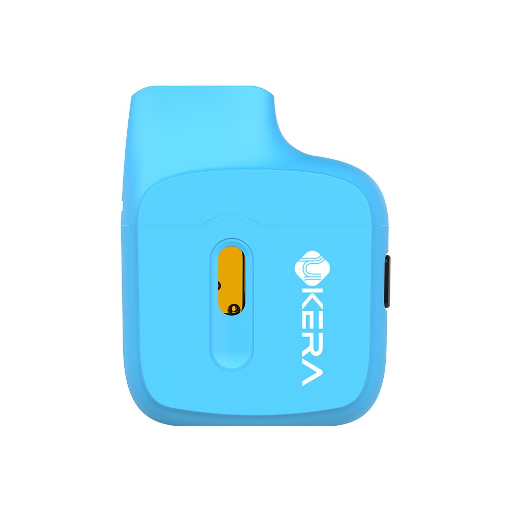 Vibrant blue Ukera YB56 rechargeable disposable vape hardware showing side profile, ergonomic mouthpiece, and oil level window
