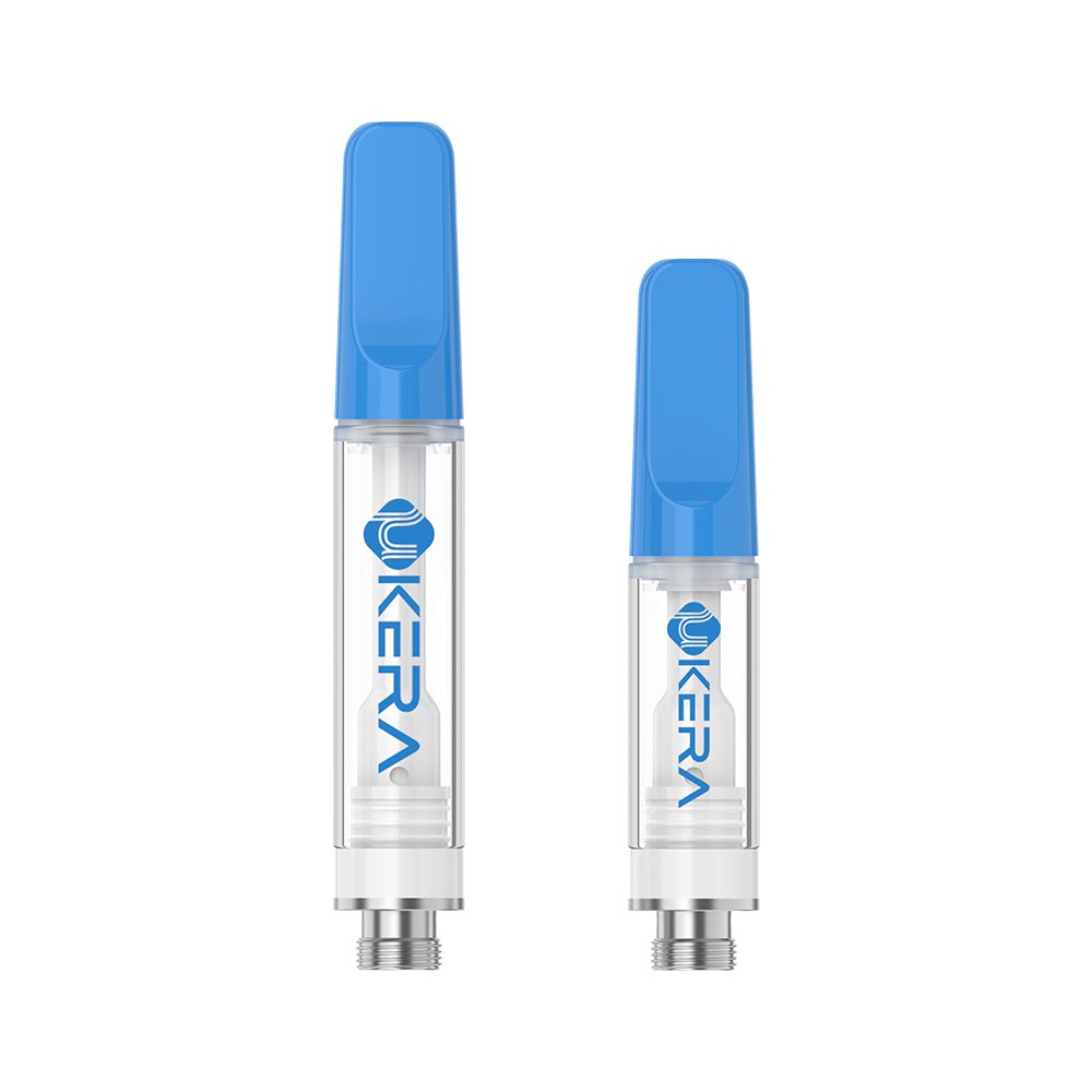 uKERA G199 Zira blue 510 thread cartridge with tapered ceramic mouthpiece and borosilicate glass tan