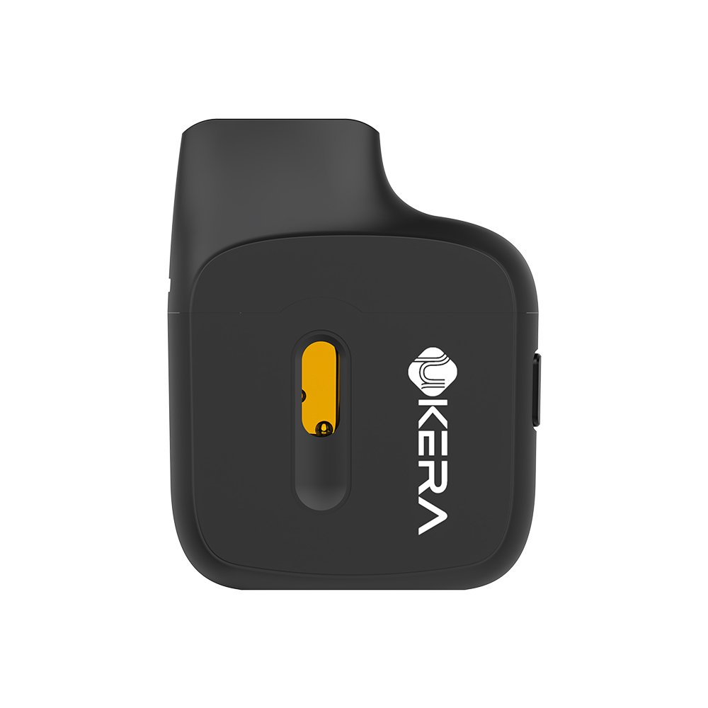 Stealth matte black Ukera YB56 pocket-sized disposable vape pen featuring central oil reservoir cutout and ergonomic drip tip