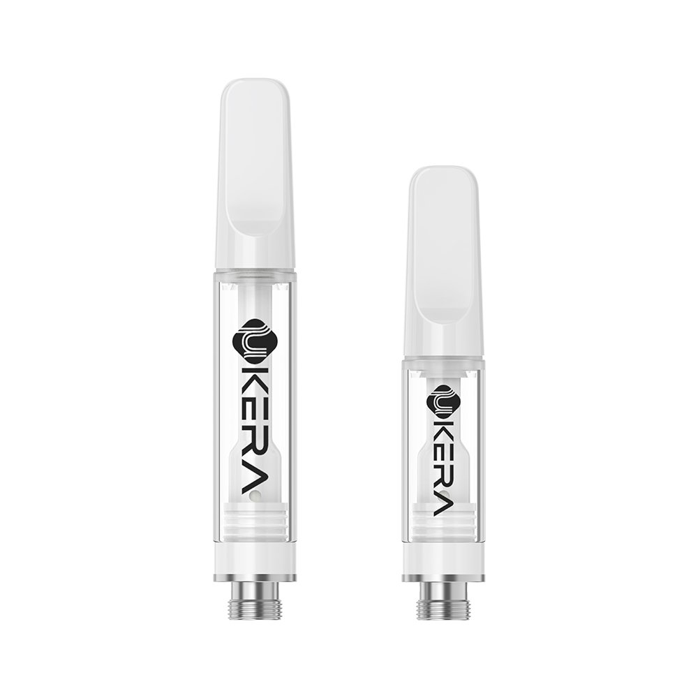 uKERA G199 Zira white 510 thread cartridge highlighting clean aesthetics, mesh coil, and 1.4 ohm resistance