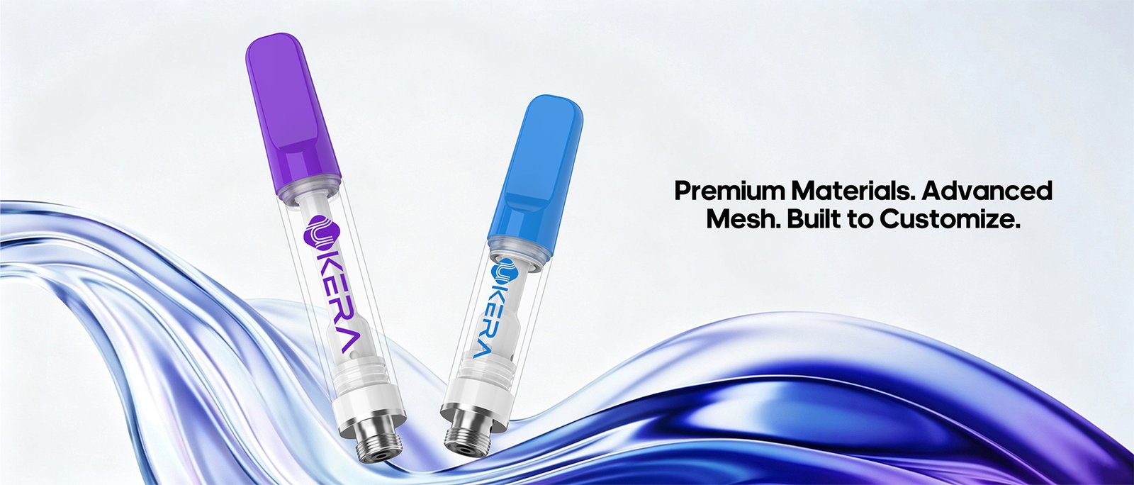 uKERA G199 Zira promotional hero banner featuring purple and blue 510 thread cartridges, advanced mesh technology, and custom branding options